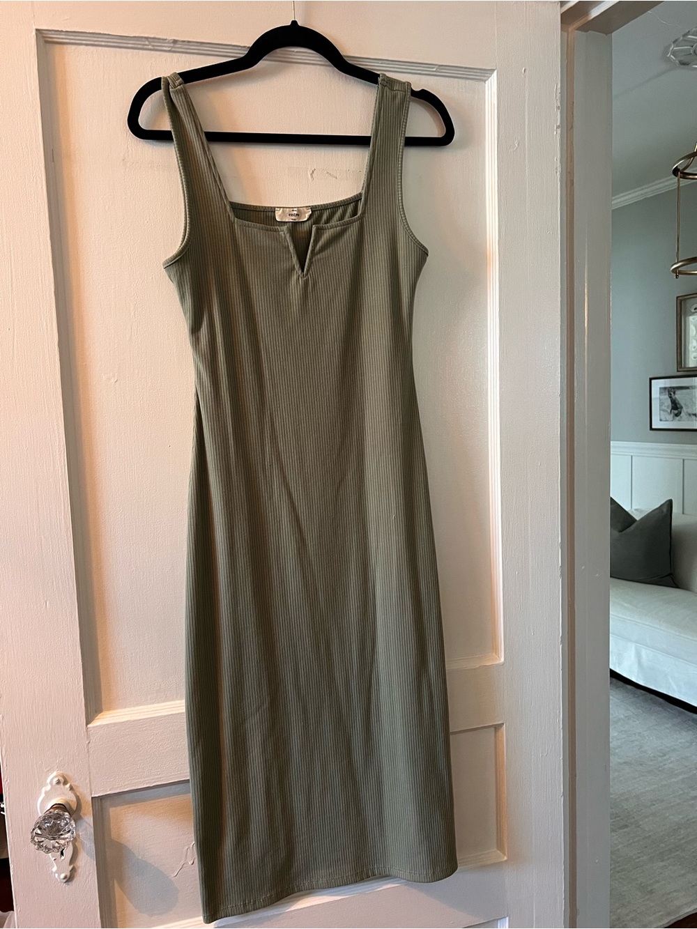 entro Olive Ribbed Tank Midi Dress